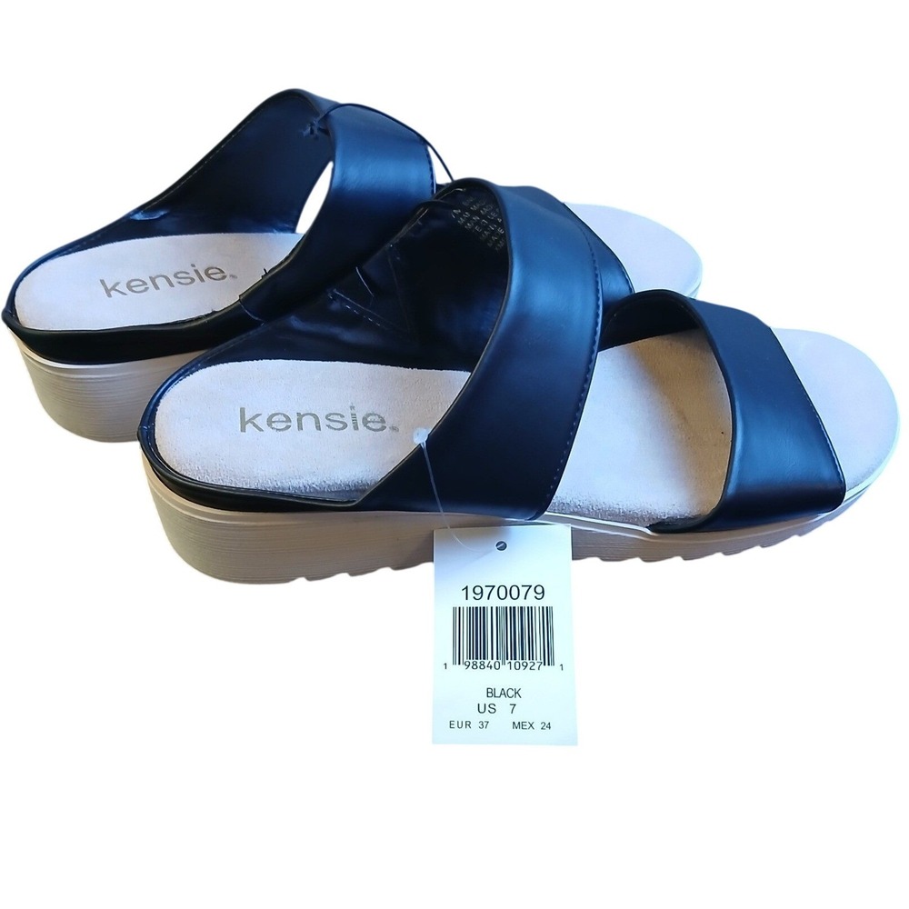 Kensie Womens Black Two Strap Platform Slide Sandals 1970079 Size 6 NEW